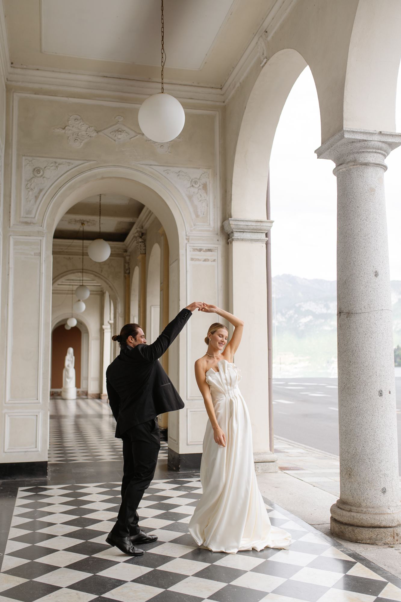 First dance in a marble colonnade